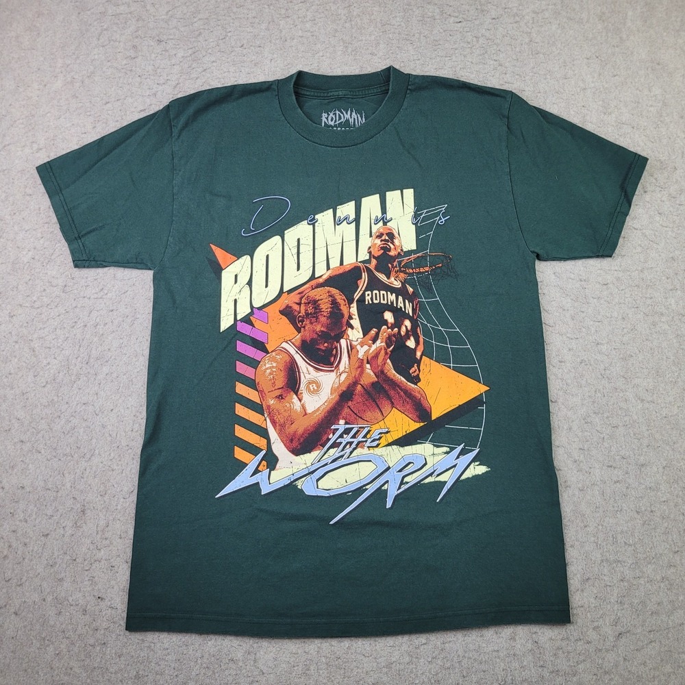 Dennis Rodman The Worm Green T-Shirt Men  M Green Short Sleeve Crew Neck Vintage